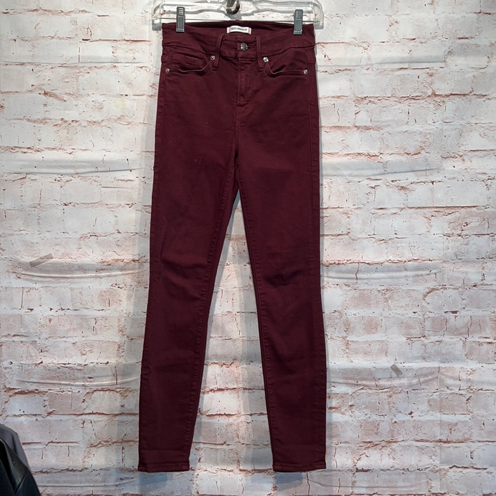 Good American Good legs 0 25 burgundy skinny mid rise cut #292-A pockets zip